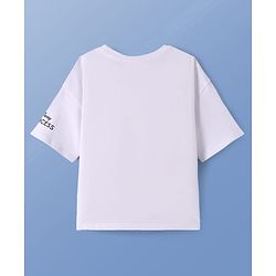Pine Kids Disney Terry Knit Half Sleeves Oversized Drop Shoulder T-Shirt With Disney Princess Ariel Graphics And Sequins Detailing - White