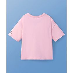 Pine Kids Disney Terry Knit Half Drop Shoulder Sleeves Oversized T-Shirt with Stitch Graphic & Reversible Sequins Detailing - Pink