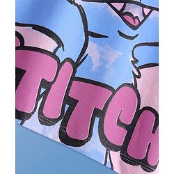 Pine Kids Disney Terry Knit Half Drop Shoulder Sleeves Oversized T-Shirt with Stitch Graphic & Reversible Sequins Detailing - Pink