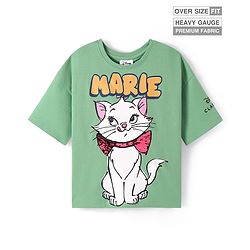 Pine Kids Disney Terry Knit Half Sleeves Oversize Drop Shoulder T-Shirt With Aristocats Marie Graphics And Sequins Detailing - Mint