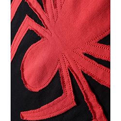 Pine Kids Marvel Terry Knit Half Drop Shoulder Sleeves Oversized T-Shirt with Spider Man Graphics & Applique - Black
