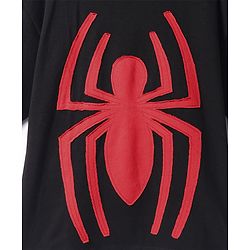 Pine Kids Marvel Terry Knit Half Drop Shoulder Sleeves Oversized T-Shirt with Spider Man Graphics & Applique - Black