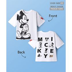 Pine Kids Disney Terry Knit Half Sleeves Oversized Drop Shoulder T-Shirt With Front And Back Mickey Mouse Graphics And Foil Print Detailing - White
