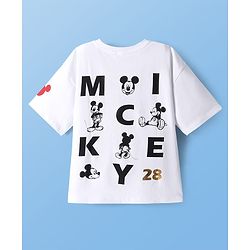 Pine Kids Disney Terry Knit Half Sleeves Oversized Drop Shoulder T-Shirt With Front And Back Mickey Mouse Graphics And Foil Print Detailing - White