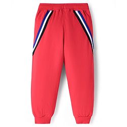 Pine Kids Cotton Knit Full Length Track Pants with Tape Detailing - Red