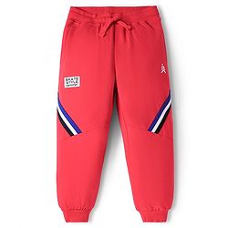 Pine Kids Cotton Knit Full Length Track Pants with Tape Detailing - Red