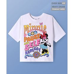Pine Kids Disney Terry Knit Half Sleeves Oversize Drop Shoulder T-Shirt With Minnie Mouse Graphics - White