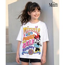 Pine Kids Disney Terry Knit Half Sleeves Oversize Drop Shoulder T-Shirt With Minnie Mouse Graphics - White