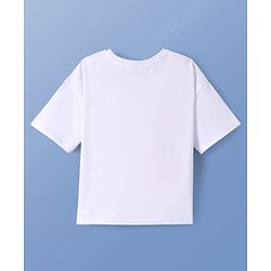 Pine Kids Disney Terry Knit Half Sleeves Oversize Drop Shoulder T-Shirt With Minnie Mouse Graphics - White