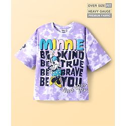 Pine Kids Disney Terry Knit Half Sleeves Oversized Drop Shoulder Tie And Dye T-Shirt With Minnie Mouse Graphics -  Purple