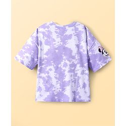 Pine Kids Disney Terry Knit Half Sleeves Oversized Drop Shoulder Tie And Dye T-Shirt With Minnie Mouse Graphics -  Purple