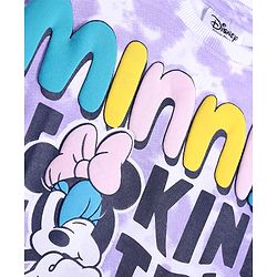 Pine Kids Disney Terry Knit Half Sleeves Oversized Drop Shoulder Tie And Dye T-Shirt With Minnie Mouse Graphics -  Purple