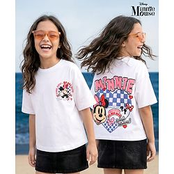 Pine Kids Disney Terry Knit Half Sleeves Oversized Drop Shoulder T-Shirt With Minnie Mouse Front And Back Graphics - White