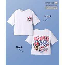 Pine Kids Disney Terry Knit Half Sleeves Oversized Drop Shoulder T-Shirt With Minnie Mouse Front And Back Graphics - White