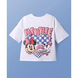 Pine Kids Disney Terry Knit Half Sleeves Oversized Drop Shoulder T-Shirt With Minnie Mouse Front And Back Graphics - White