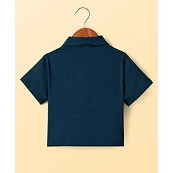 Pine Kids Woven Half Sleeves Solid Color Shirt Style Top with Inner Slip - Navy Blue