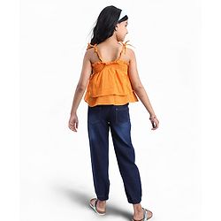 Pine Kids Cotton Woven Singlet Textured Top with Smock Detailing - Orange