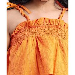 Pine Kids Cotton Woven Singlet Textured Top with Smock Detailing - Orange