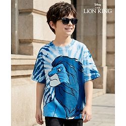Pine Kids Disney Terry Knit Half Sleeves Oversized And Drop Shoulder Tie And Dye T-Shirt With Lion King Graphics And Badge Detailing  - Blue
