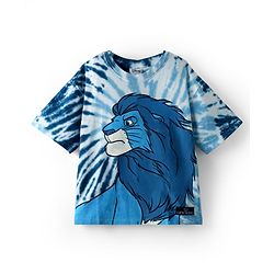 Pine Kids Disney Terry Knit Half Sleeves Oversized And Drop Shoulder Tie And Dye T-Shirt With Lion King Graphics And Badge Detailing  - Blue