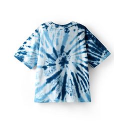 Pine Kids Disney Terry Knit Half Sleeves Oversized And Drop Shoulder Tie And Dye T-Shirt With Lion King Graphics And Badge Detailing  - Blue