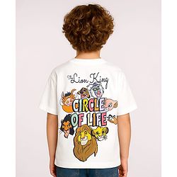 Pine Kids Disney Terry Knit Half Sleeves Oversize Drop Shoulder T-Shirt With Front And Back Lion King Graphics - White