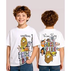 Pine Kids Disney Terry Knit Half Sleeves Oversize Drop Shoulder T-Shirt With Front And Back Lion King Graphics - White