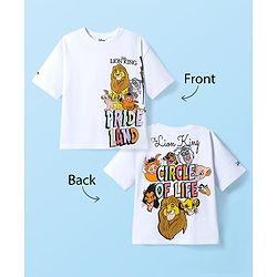 Pine Kids Disney Terry Knit Half Sleeves Oversize Drop Shoulder T-Shirt With Front And Back Lion King Graphics - White