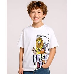 Pine Kids Disney Terry Knit Half Sleeves Oversize Drop Shoulder T-Shirt With Front And Back Lion King Graphics - White