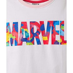 Pine Kids Marvel Terry Knit Half Sleeves Oversize Drop Shoulder T-Shirt With Marvel Graphics - White