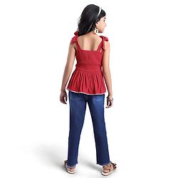 Pine Kids Woven Sleeveless Textured Top with Lace Detailing - Maroon