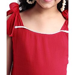 Pine Kids Woven Sleeveless Textured Top with Lace Detailing - Maroon