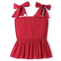 Pine Kids Woven Sleeveless Textured Top with Lace Detailing - Maroon