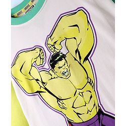 Pine Kids Marvel Terry Knit Half Sleeves Oversized And Drop Shoulder T-Shirt With Front And Back Hulk Graphics - White