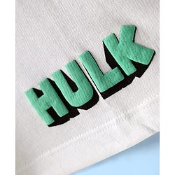 Pine Kids Marvel Terry Knit Half Sleeves Oversized And Drop Shoulder T-Shirt With Front And Back Hulk Graphics - White
