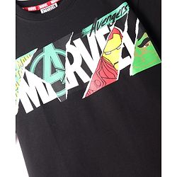 Pine Kids Marvel Terry Knit Half Drop Shoulder Sleeves Oversized T-Shirt with Avengers Graphics - Black