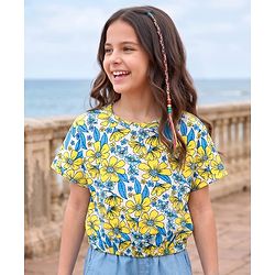 Pine Kids Cotton Knit Half Sleeves Floral Printed T-Shirt - White
