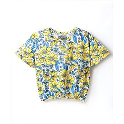 Pine Kids Cotton Knit Half Sleeves Floral Printed T-Shirt - White