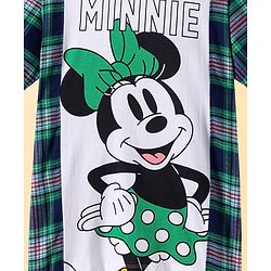 Pine Kids Disney Single Jersey Knit Half Sleeves Shrug Style Dress with Minnie Mouse Graphics & Badge Detailing - Green
