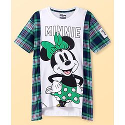 Pine Kids Disney Single Jersey Knit Half Sleeves Shrug Style Dress with Minnie Mouse Graphics & Badge Detailing - Green