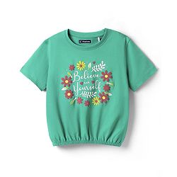 Pine Kids Cotton Knit Half Sleeves T-Shirt with Believe in Yourself Text Print - Mint