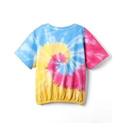 Pine Kids Cotton Knit Half Sleeves Tie & Dye T-Shirt with Text Print - Yellow Pink & Blue