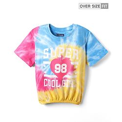 Pine Kids Cotton Knit Half Sleeves Tie & Dye T-Shirt with Text Print - Yellow Pink & Blue