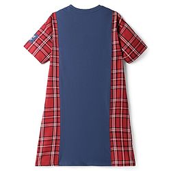 Pine Kids Disney Single Jersey Knit Half Sleeves Shrug Style Frock With Minnie Mouse Graphics & Badge Detailing - Red & Navy Blue