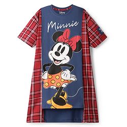 Pine Kids Disney Single Jersey Knit Half Sleeves Shrug Style Frock With Minnie Mouse Graphics & Badge Detailing - Red & Navy Blue