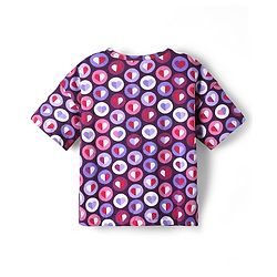 Pine Kids Cotton Knit Half Sleeves Oversized T-Shirt With Heart Print - Purple