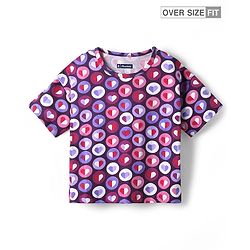 Pine Kids Cotton Knit Half Sleeves Oversized T-Shirt With Heart Print - Purple