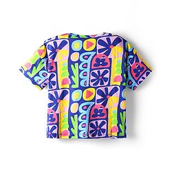 Pine Kids Cotton Knit Half Sleeves Oversized T-Shirt With Floral Print - Blue