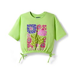 Pine Kids Cotton Knit Half Sleeves T-Shirt With Floral Print & Knot Detailing - Green