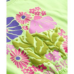 Pine Kids Cotton Knit Half Sleeves T-Shirt With Floral Print & Knot Detailing - Green
